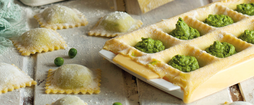Ravioli de ervilhas e curgetes