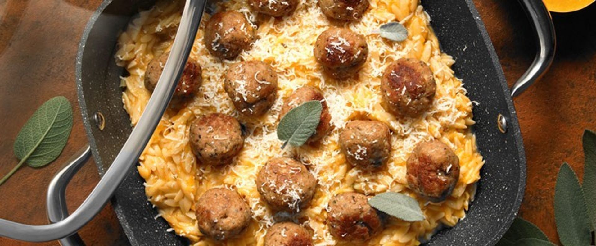 Fleischbällchen mit Kürbis-Orzo