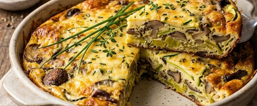 Frittata de cogumelos e alho francês