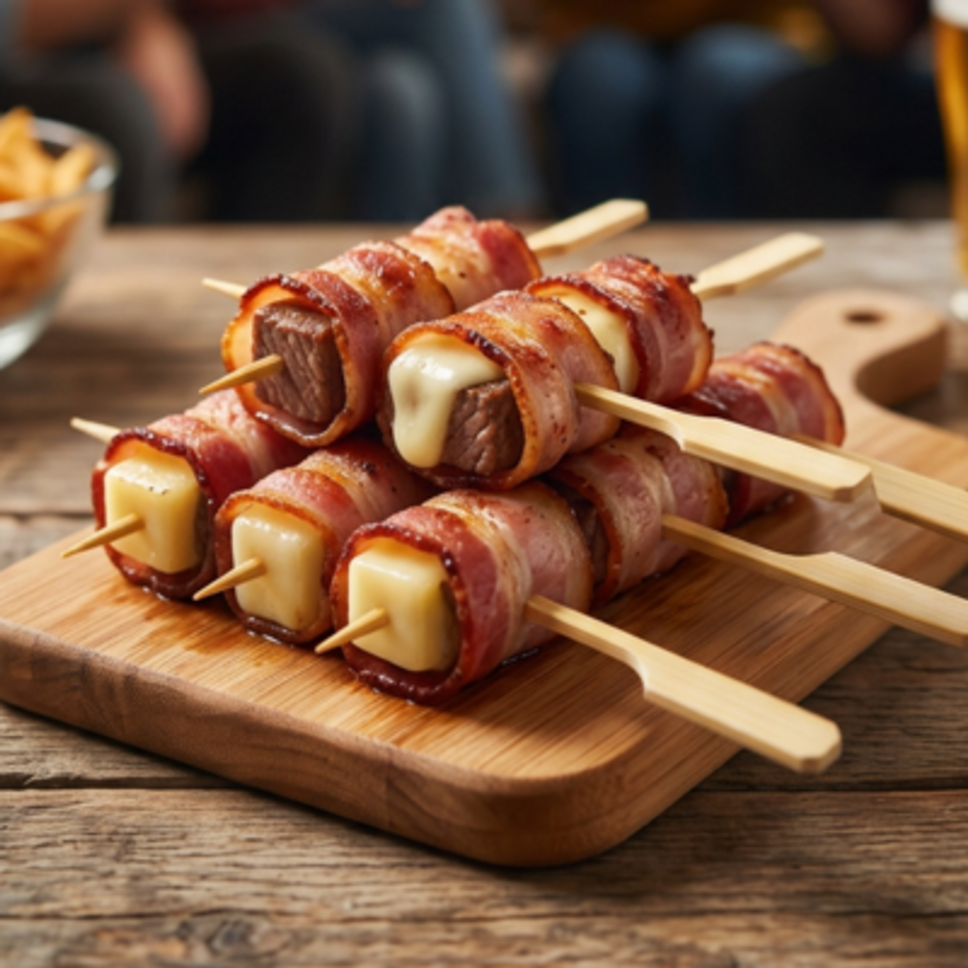 Mini Espetadas de Lombo com Bacon e Queijo