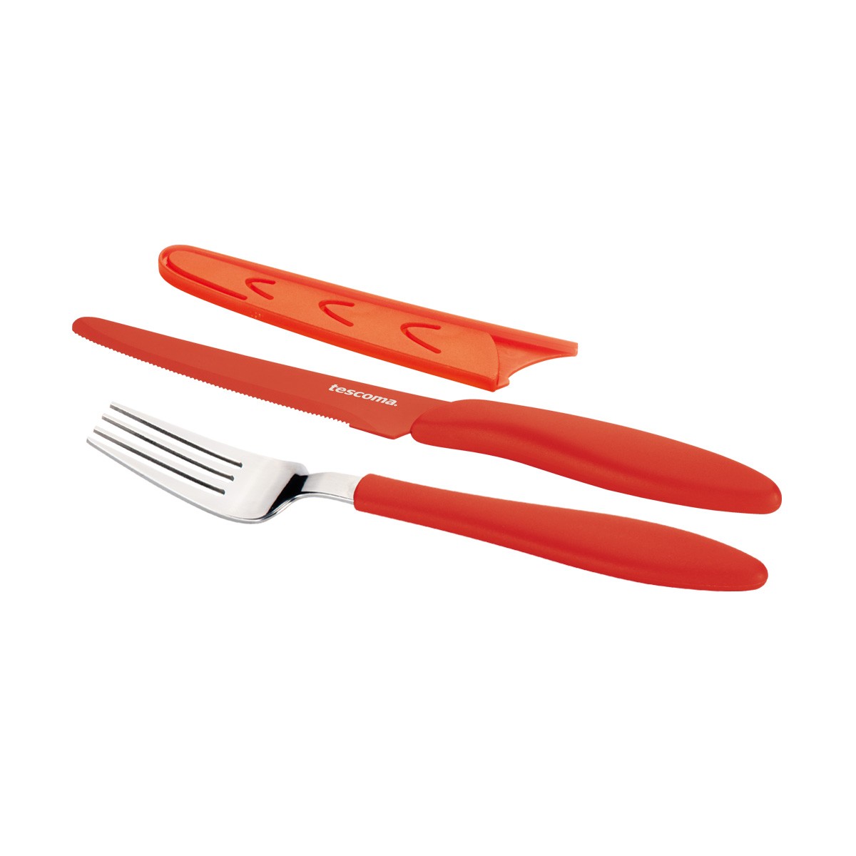 Antihaftbeschichtetes Tafelmesser und Gabel PRESTO TONE, rot