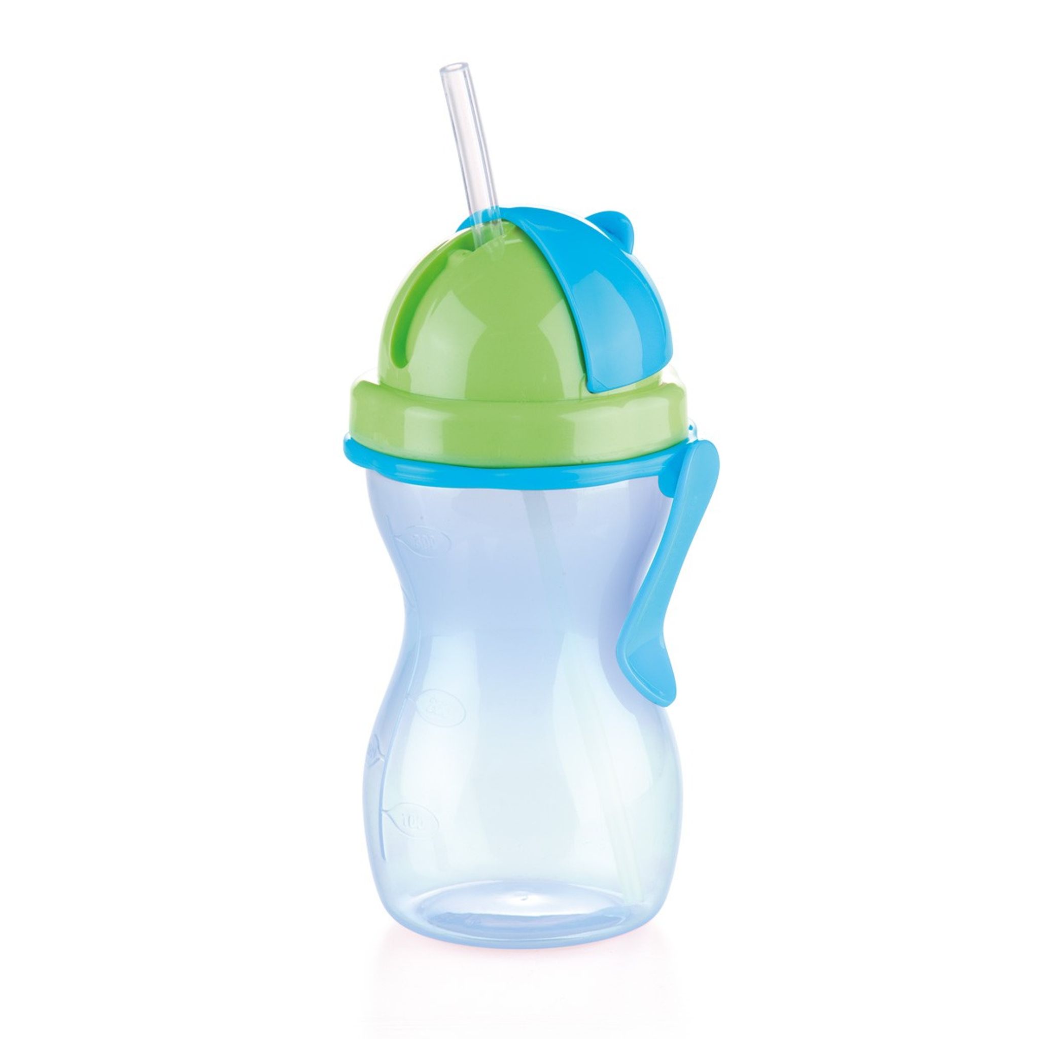 Baby bottle with drinking straw BAMBINI 300 ml, green, blue