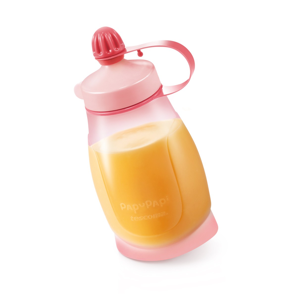 Biegsame Trinkflasche PAPU PAPI 200 ml, mit Löffel, rosa