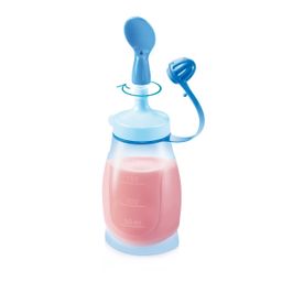 Bottiglia morbida PAPU PAPI 200 ml, con cucchiaio, azzurra