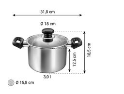 BRAVA Fazék fedővel ø 18 cm, 3,0 l