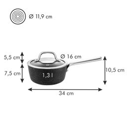 Casseruola 1 manico PRESIDENT Stone con coperchio ø 16 cm, 1.3 l