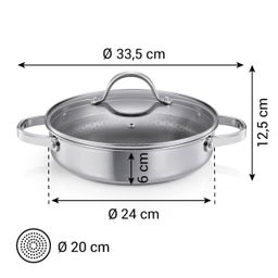Deep frying pan SteelCRAFT with cover ø 24 cm, 2 grips