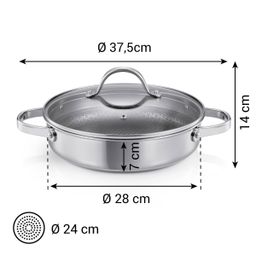 Deep frying pan SteelCRAFT with cover ø 28 cm, 2 grips