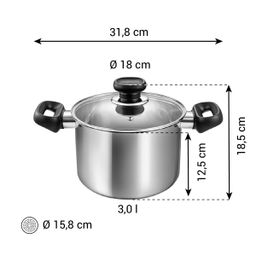 Deep pot BRAVA with cover ø 18 cm, 3.0 l