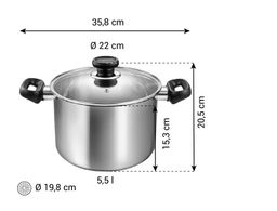 Deep pot BRAVA with cover ø 22 cm, 5.5 l