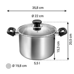 Deep pot BRAVA with cover ø 22 cm, 5.5 l