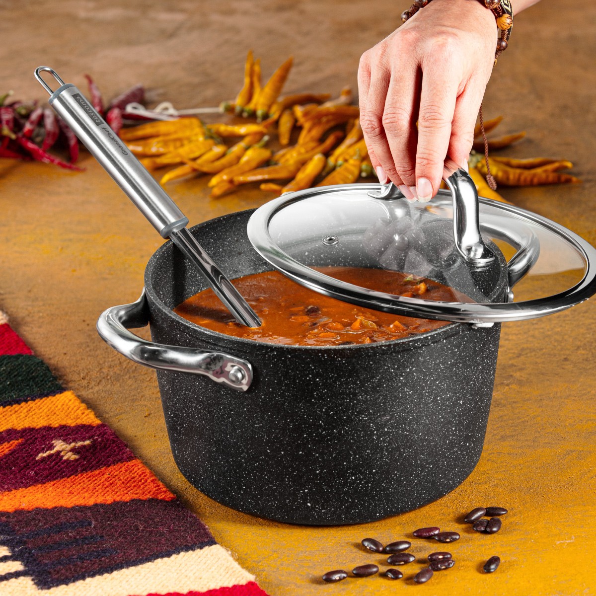 Tescoma President Stone 28 Cm Frying Pan With Lid – Non-Stick Stone Coating, Induction Compatible