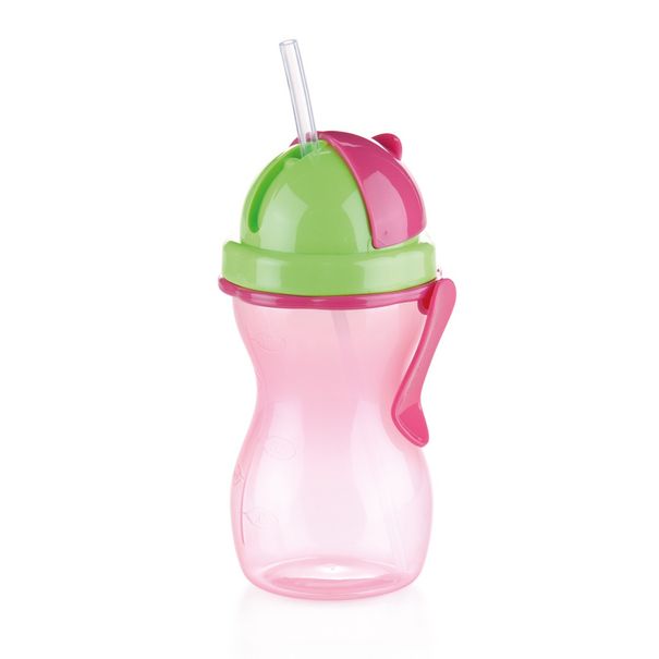 Levně Dětská láhev s brčkem BAMBINI 300 ml, zelená, růžová