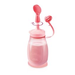 Flexible bottle PAPU PAPI 200 ml, with spoon, pink