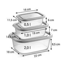 Freezer containers 4FOOD, 3 pcs, 0,5 - 1,0 - 2,0 l