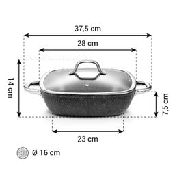 Frigideira funda quadrada PRESIDENT Stone com tampa 28 x 28 cm