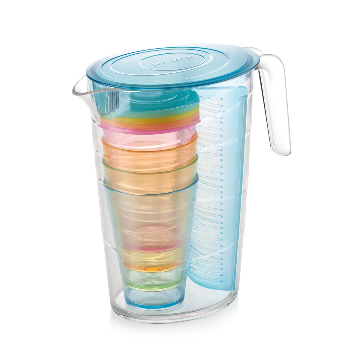 Krug myDRINK 2.5 l, 4 Trinkbecher mit Deckel, blau