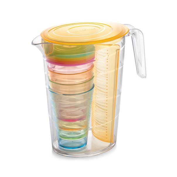 Krug myDRINK 2.5 l, 4 Trinkbecher mit Deckel, orange