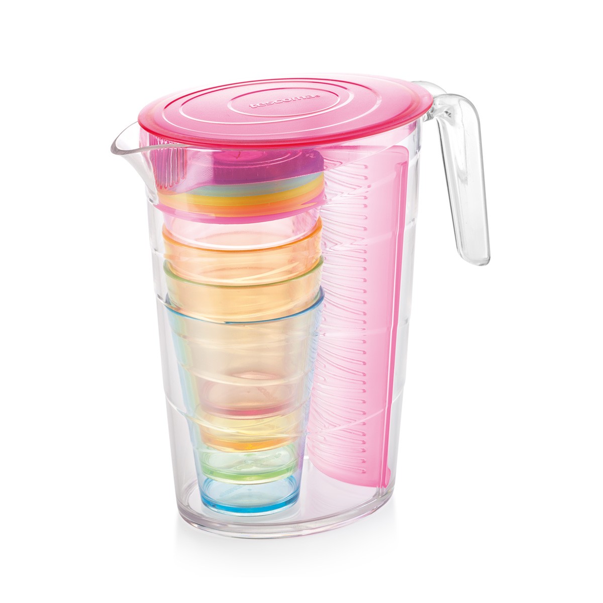 Krug myDRINK 2.5 l, 4 Trinkbecher mit Deckel, rosa