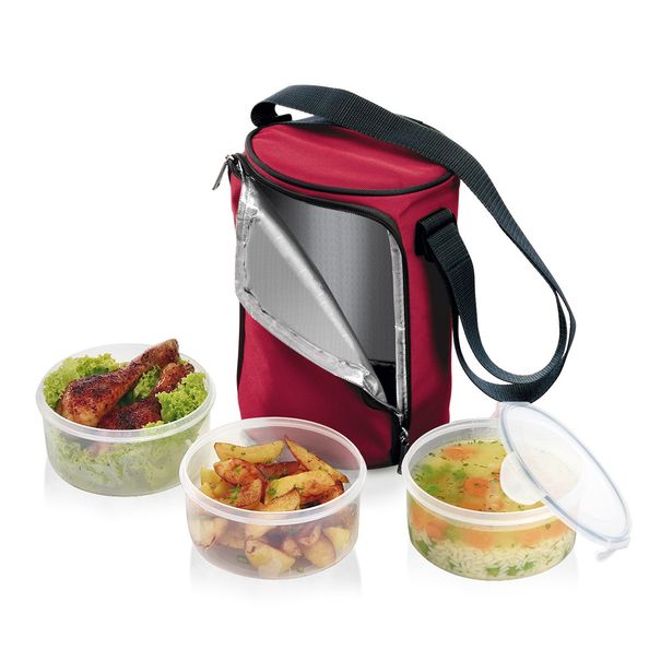 Menażka FRESHBOX, z 3 pojemnikami 1,5 l, bordeaux