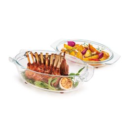 Oval roaster with lid GrandCHEF 35 x 21 cm, glass