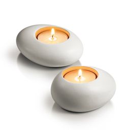 Porta tealight FANCY HOME Stones 2 pz, bianco