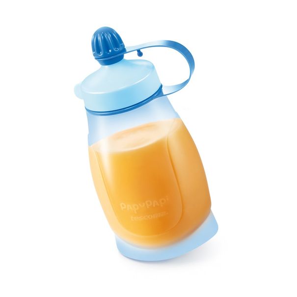 E-shop Pružná fľaša PAPU PAPI 200 ml, s lyžičkou, modrá