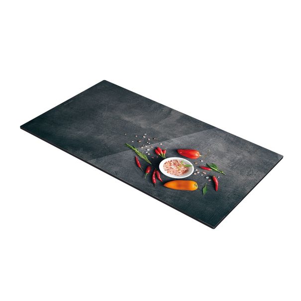 E-shop Sklenená odkladacia doska na sporák ONLINE 30 x 52 cm, soľ a chilli