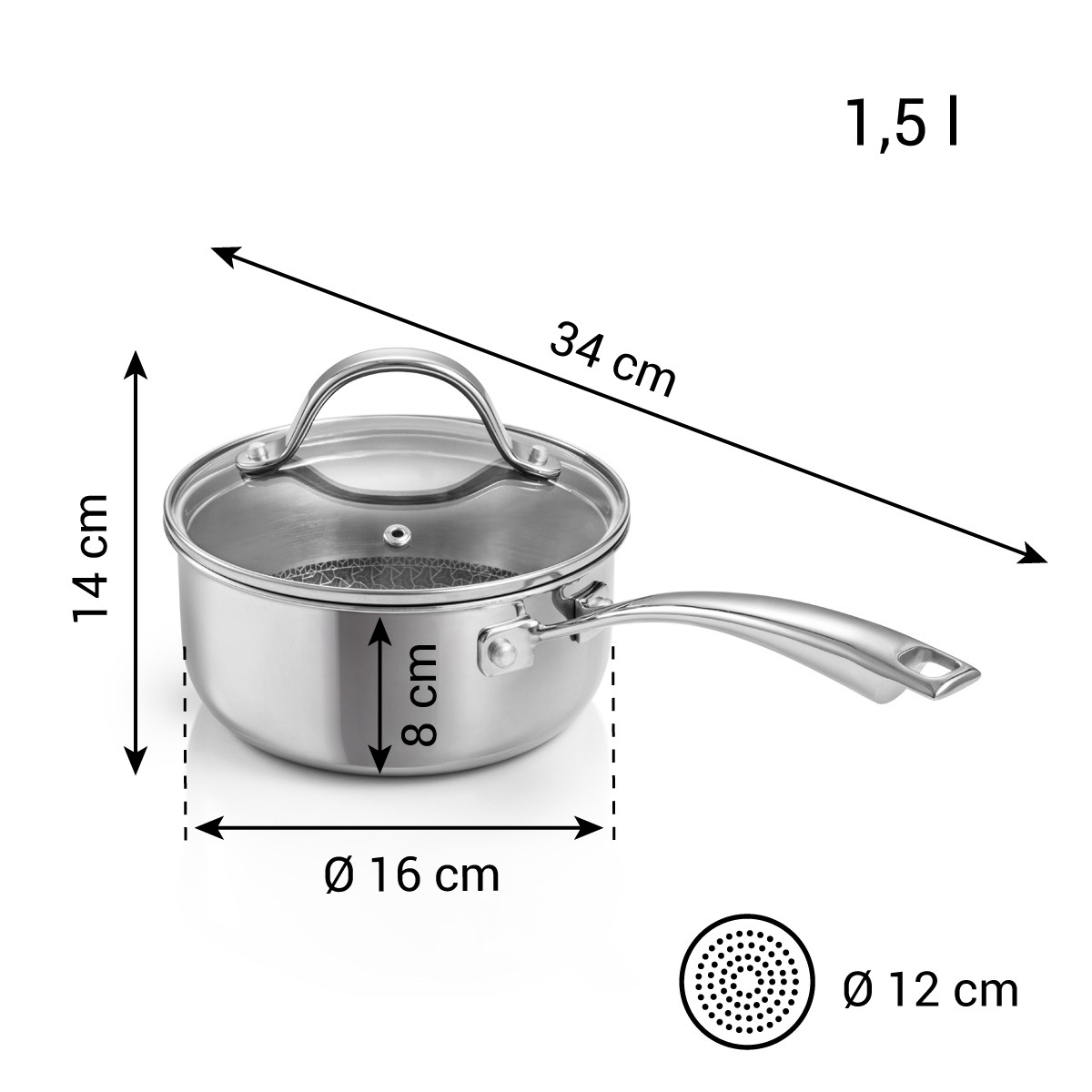 SteelCRAFT Nyeles Lábas Fedővel ø 16 Cm, 1,5 L