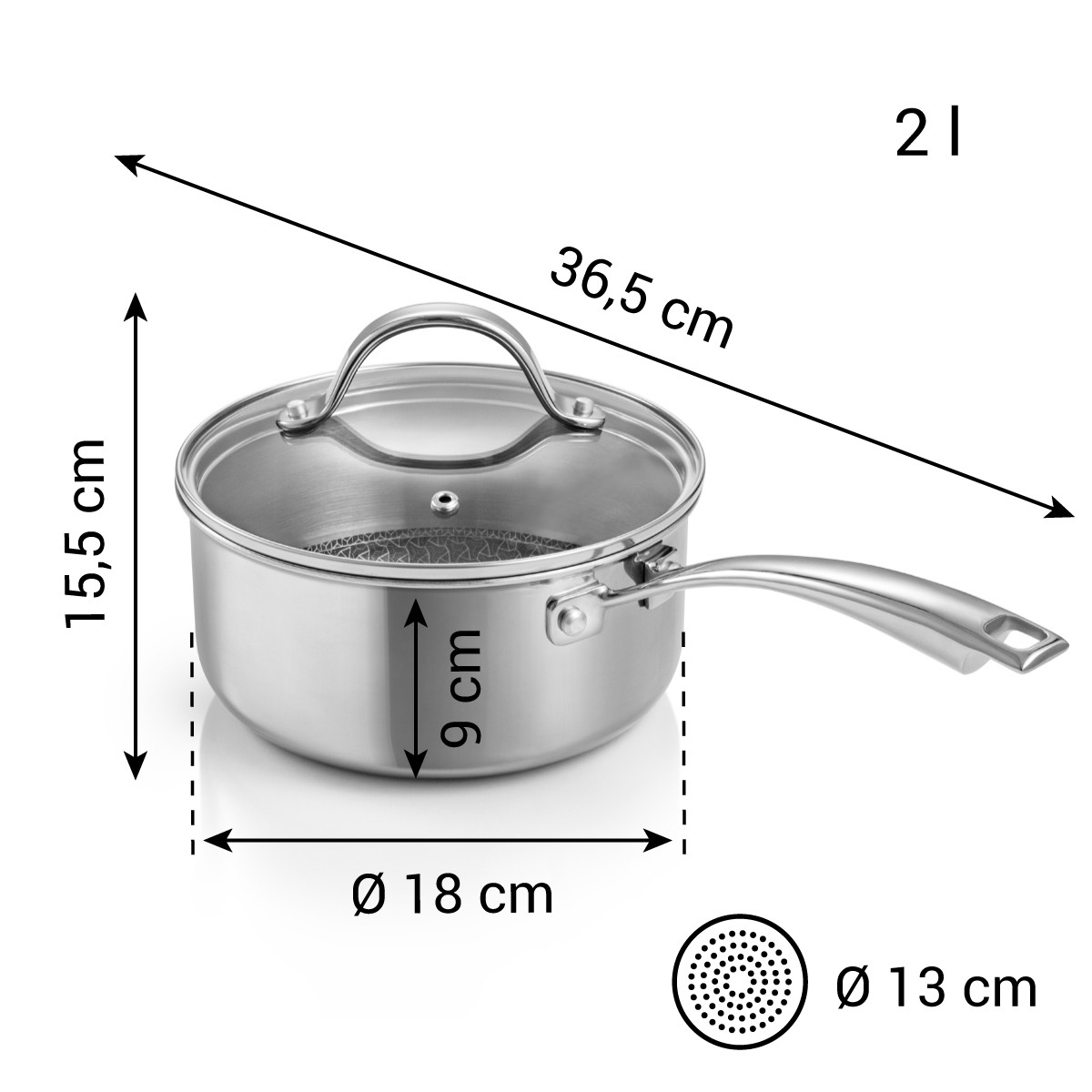 SteelCRAFT Nyeles Lábas Fedővel ø 18 Cm, 2,0 L