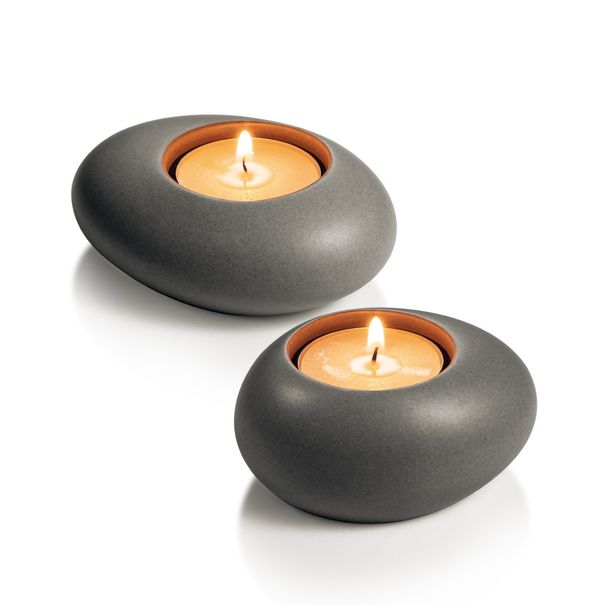 E-shop Stojan na čajové sviečky FANCY HOME Stones 2 ks, šedá