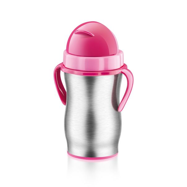 Termos dziecięcy ze słomką BAMBINI 300 ml, stal nierdzewna, różowy