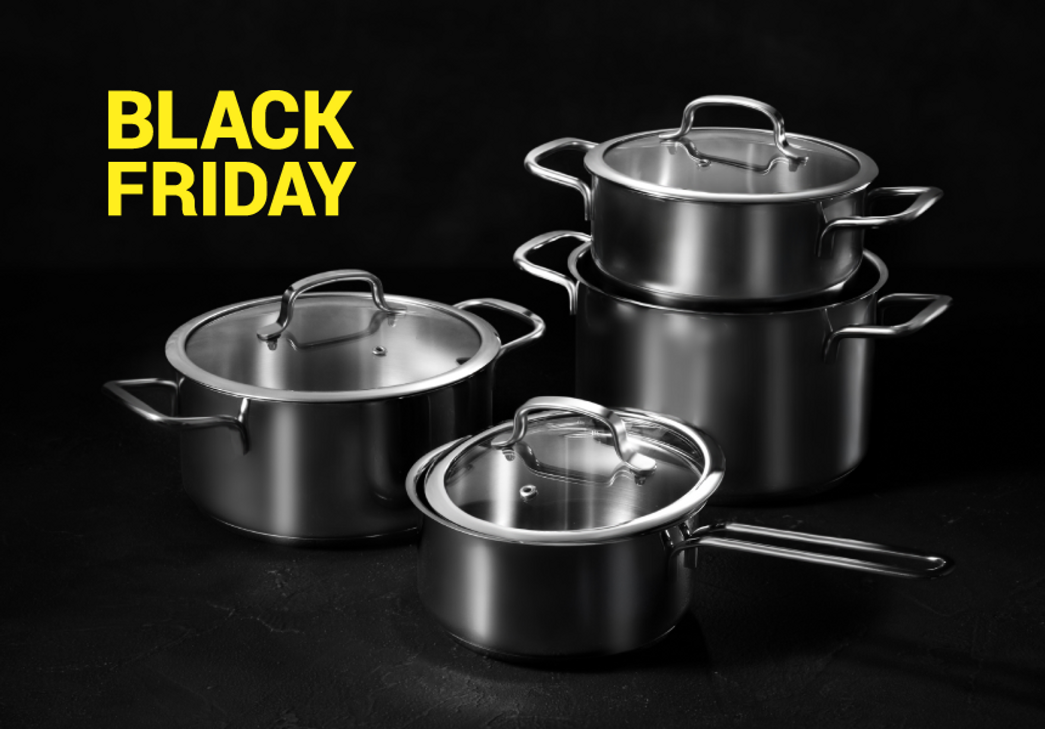 Modernes Edelstahl-Topfset mit wasserdichten Griffen