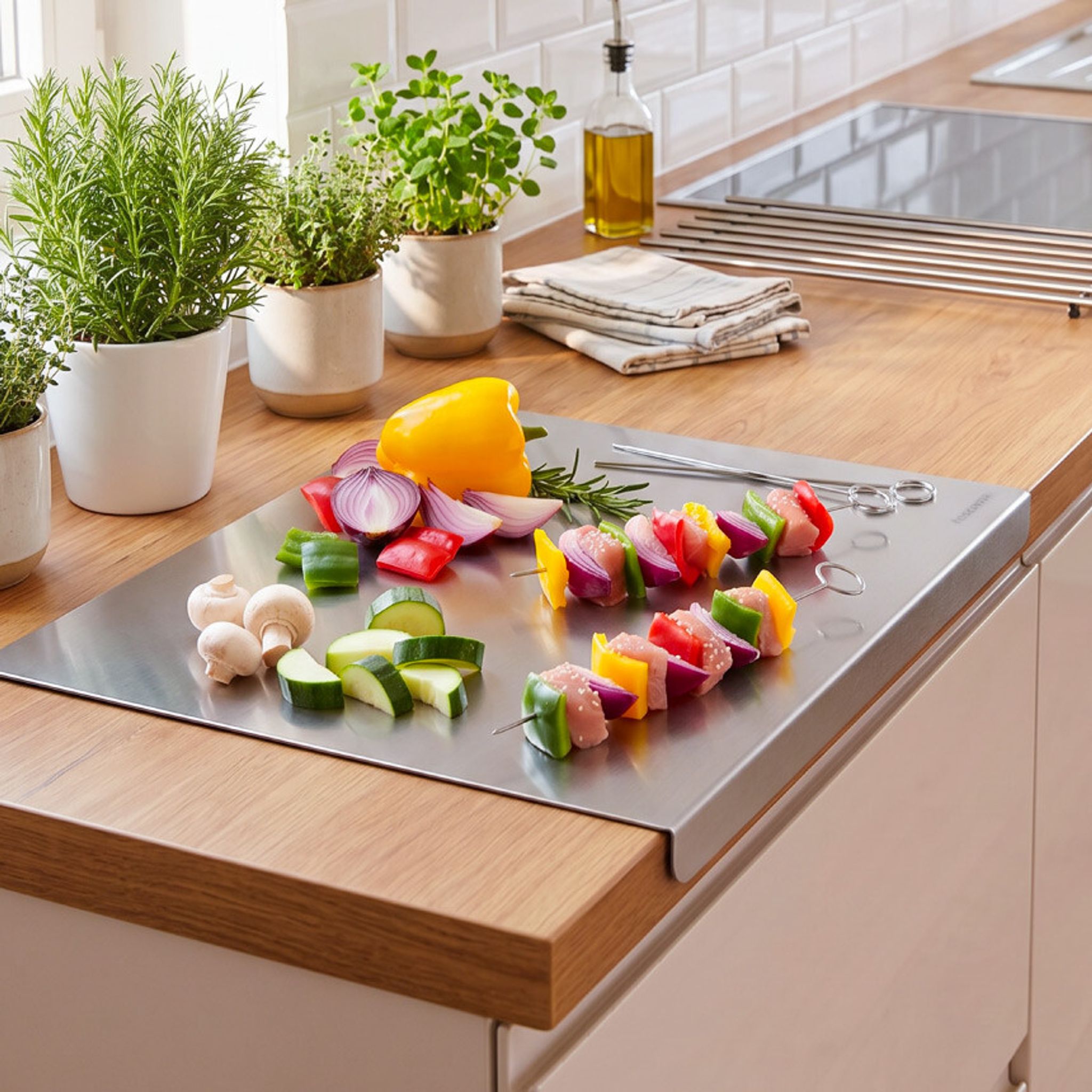Schutzt die Arbeitsplatte, nimmt keine Gerüche an und eignet sich für Fleisch, Fisch und Teig