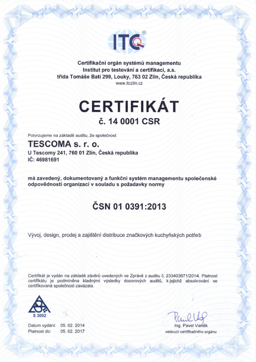 Certifikát TESCOMA