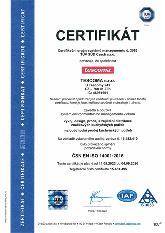 Certifikát TUV 14001