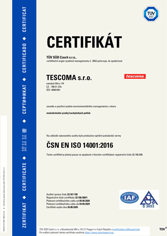 Certifikát TUV 14001