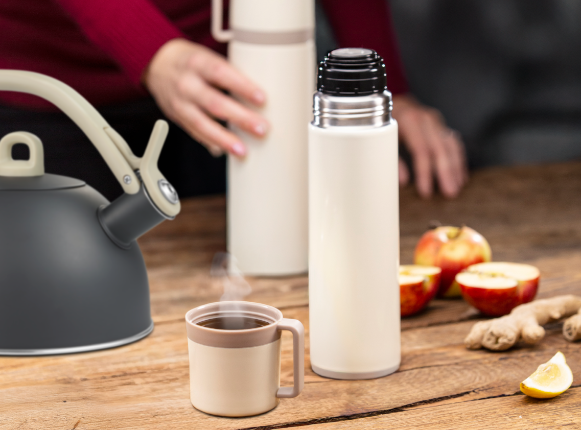 CONSTANT CREAM Termosz bögrével 1.0 l, rozsdamentes acél