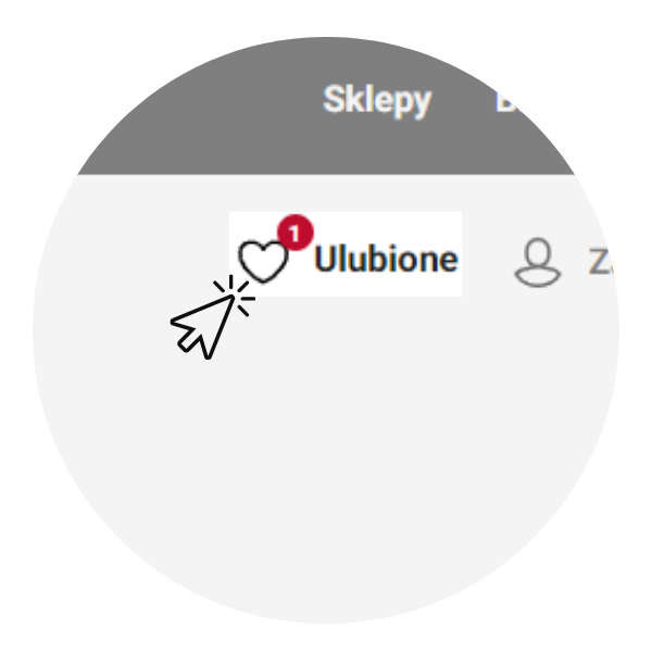 Grafika przedstawia strzałkę kursora wskazującą, że na liście ulubionych produktów znajduje się jeden produkt.