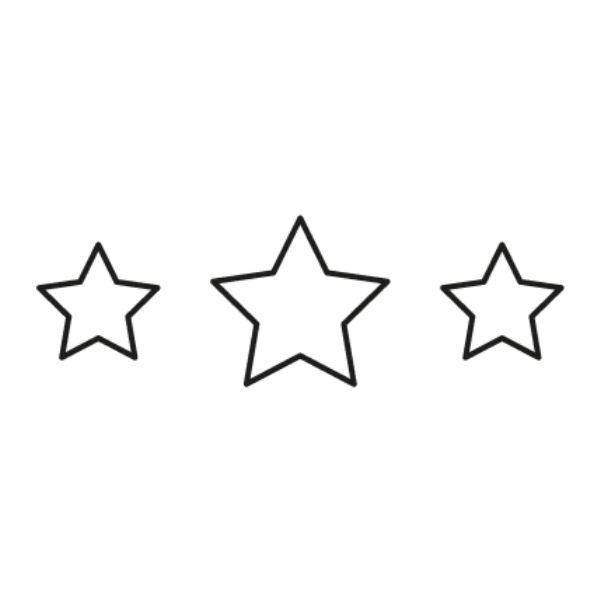 Prosta grafika przedstawiająca trzy gwiazdki. Czarny kontur bez wypełnienia.