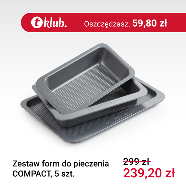 Zestaw form do pieczenia z ciemnoszarą powłoką nieprzywierającą w cenie obniżonej z 299 zł na 239,20 zł. Oszczędzasz 59,80 zł.