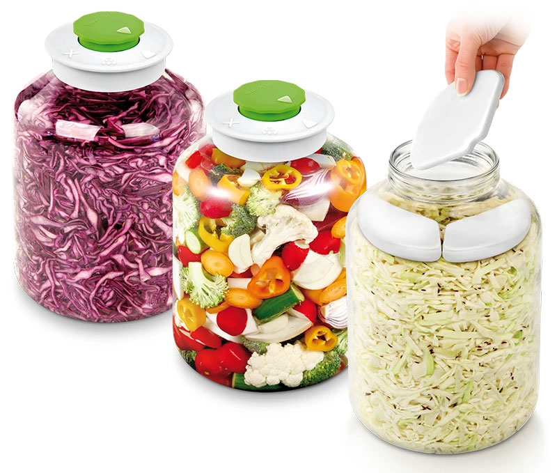 Conjunto para fermentação TESCOMA DELLA CASA com capacidade de 5000 ml, ideal para preparar alimentos fermentados de maneira prática e segura.