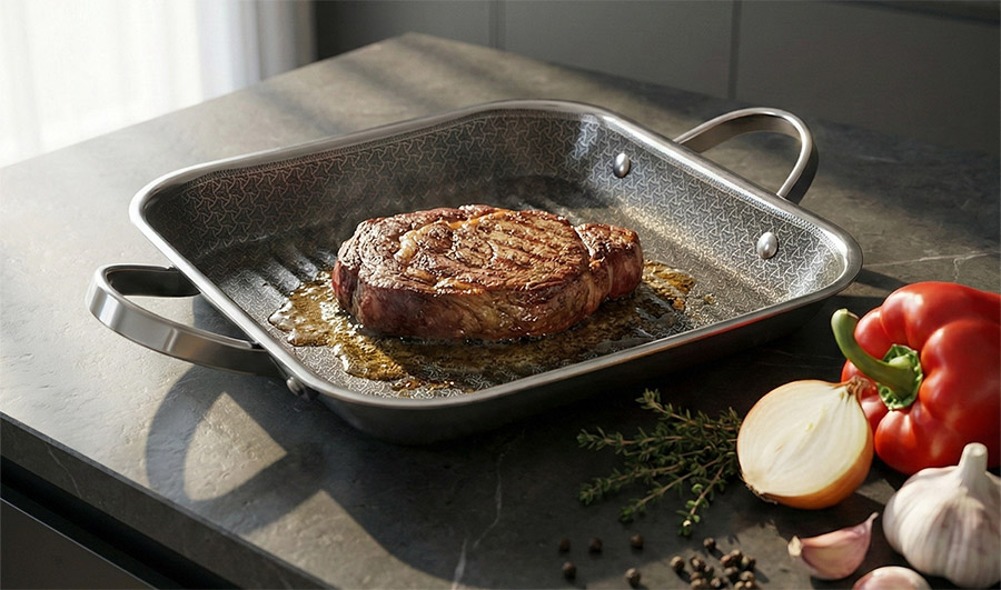 Čtvercová nerezová pánev s antiadhezním povlakem GrandChef 30 cm - obrázek